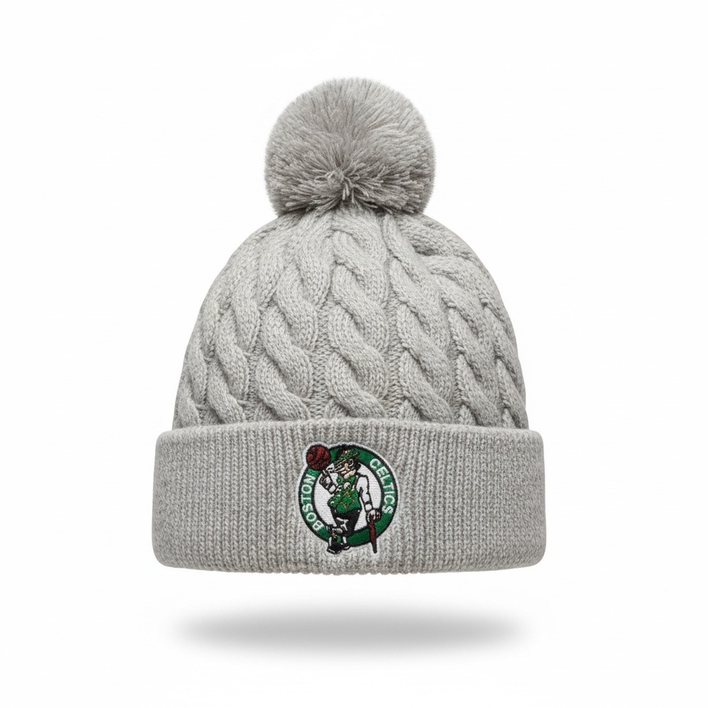 Source Unknown Light Gray Cable Knit Pom-Pom Hat